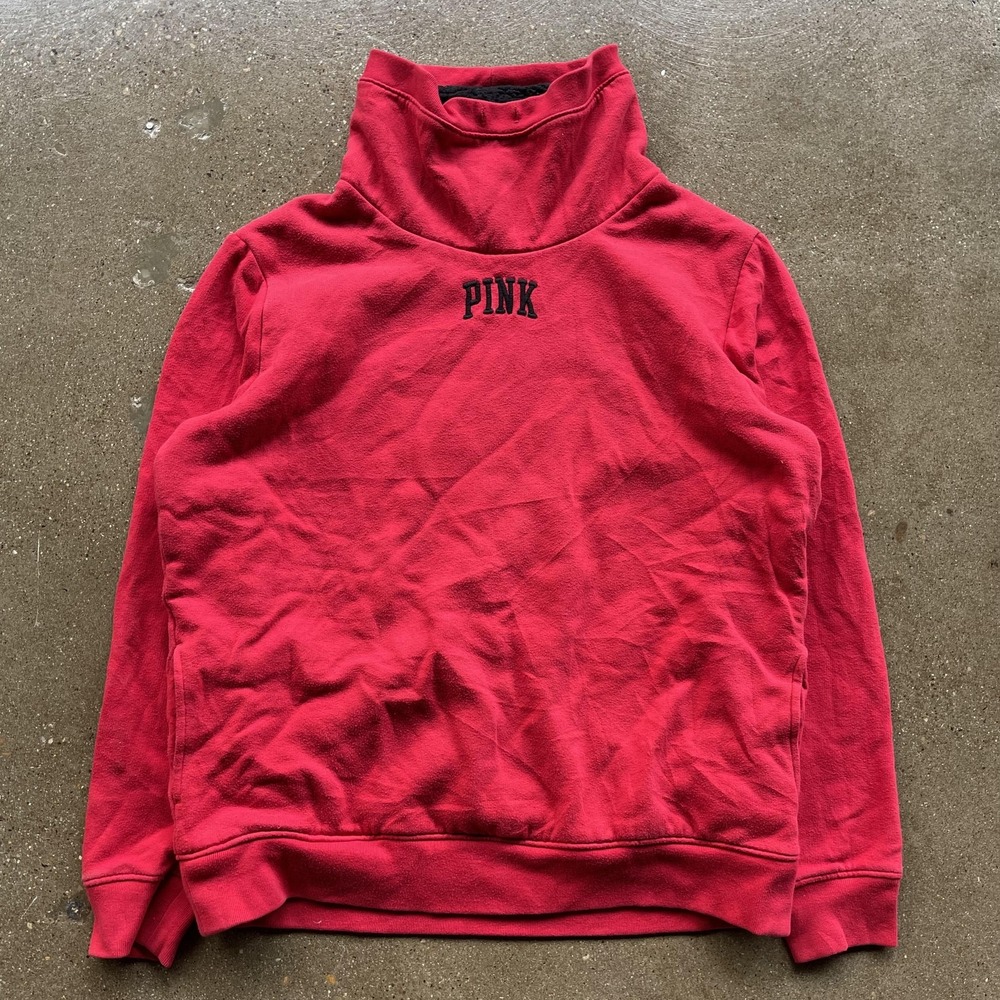 PINK Victoria's Secret Sweatshirt Womens Small Red Funnel Neck Sherpa Fleece